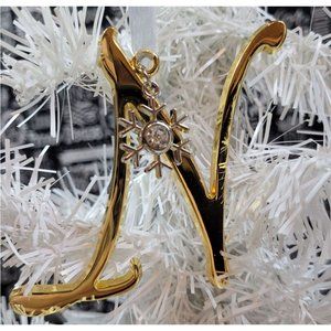 North Pole Gold Monogram "N" Snowflake Charm Christmas Ornament NWT